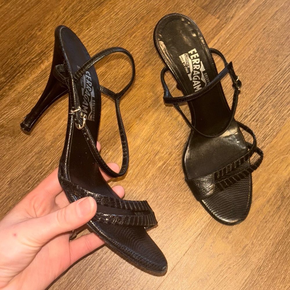 Salvatore Ferragamo Black Strappy Heels 90s
